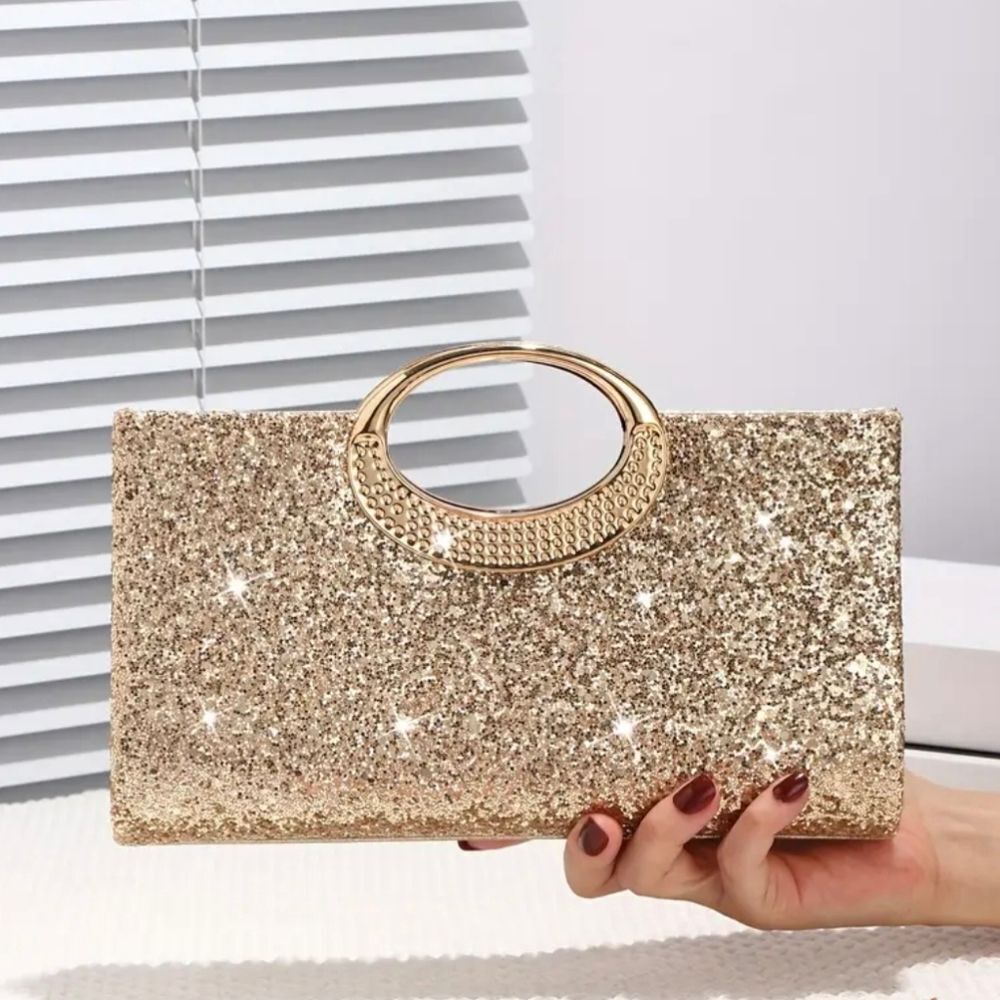 Gold Glitter Sparkling Evening Clutch Bag